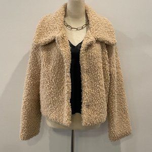 MIAMI Cream / Ivory / Tan Oversized Teddy Bear / Fuzzy Jacket / Coat - Size M